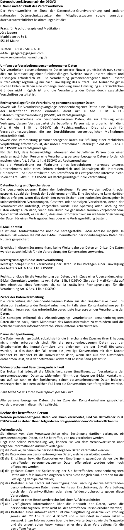 Datenschutzerklrung nach der DSGVO